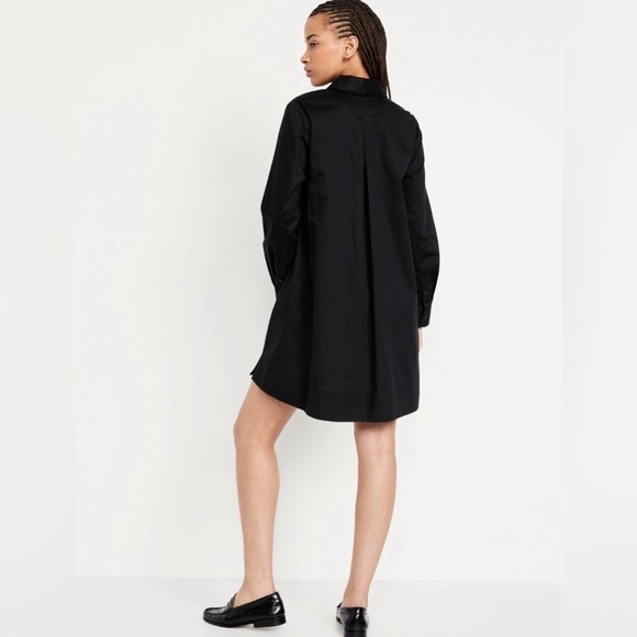 NWT! Old Navy Black Poplin Long Sleeve Mini Shirt Dress - Small 💜 - Picture 4 of 9